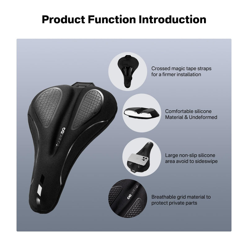 [Australia - AusPower] - YOUNGDO Bike Seat Cushion with Waterproof Cover, Gel Bicycle Seats Pad for Narrow Saddle, Shock Absorbing, Fit for Peloton, BMX, MTB & Road Black M-7.4"W×11.2"L/19cm×28.5cm 