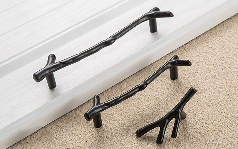 10pcs Vintage Tree Twig Branch Cabinet Knobs Pulls Handles,Zinc Alloy Drawer Pull Handle for Farmhouse Cabin Mountain House Kitchen Cupboard Dresser (Hole Distance 5" / 10 Pack, Black) 5" Hole Distance