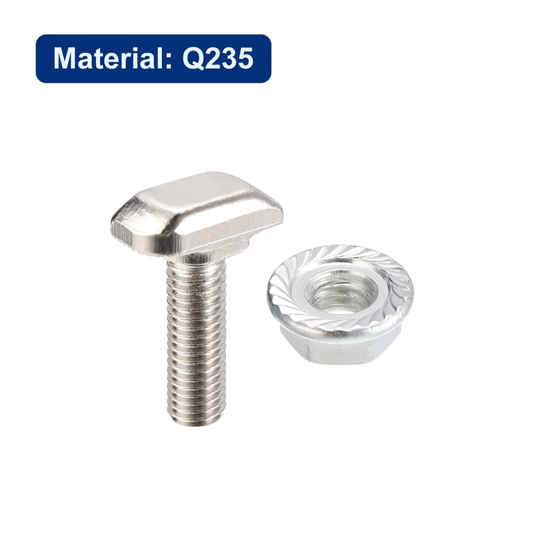 [Australia - AusPower] - uxcell M6x20mm T Slot Drop-in Bolt and M6 Hexagon Flange Nut Set, 20 Sets Hammer Head T-Bolt T Shape Stud Sliding Screw for European Standard 30 Series Aluminum Profile 