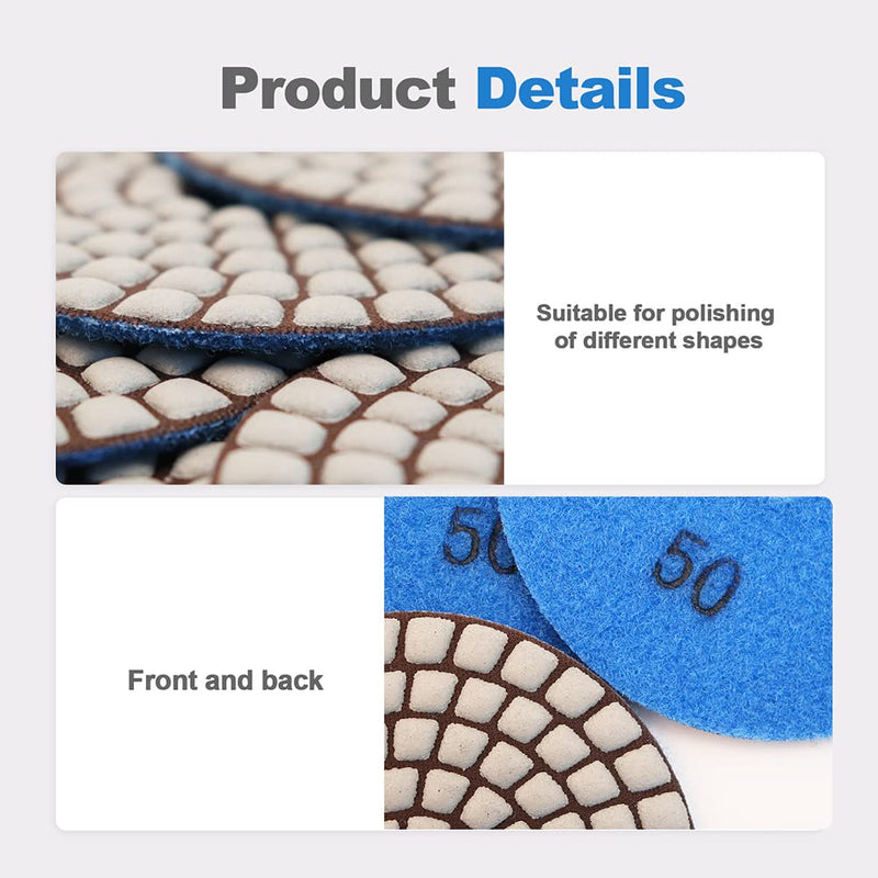 [Australia - AusPower] - HIGHDRIL Dry Diamond Polishing Discs - Pack of 8 #50 Diamond Polishing Pads for Granite Stone Marble Floor Grinder or Polisher Diameter 4 Inches / 100 mm 100mm 