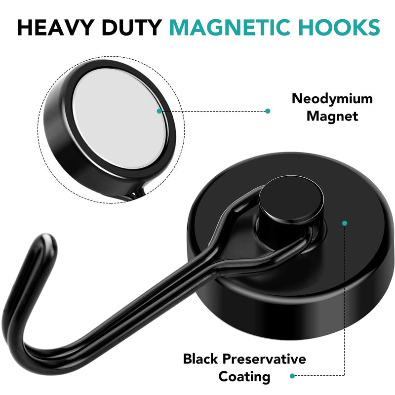 DIYMAG Black Magnetic Hooks, 110LBS Strong Magnetic Hooks heavy duty, Strong Magnet Hooks with Metal Hanger for Hanging Refrigerator Home Kitchen Office, 8Pack 110lbs+ 8P