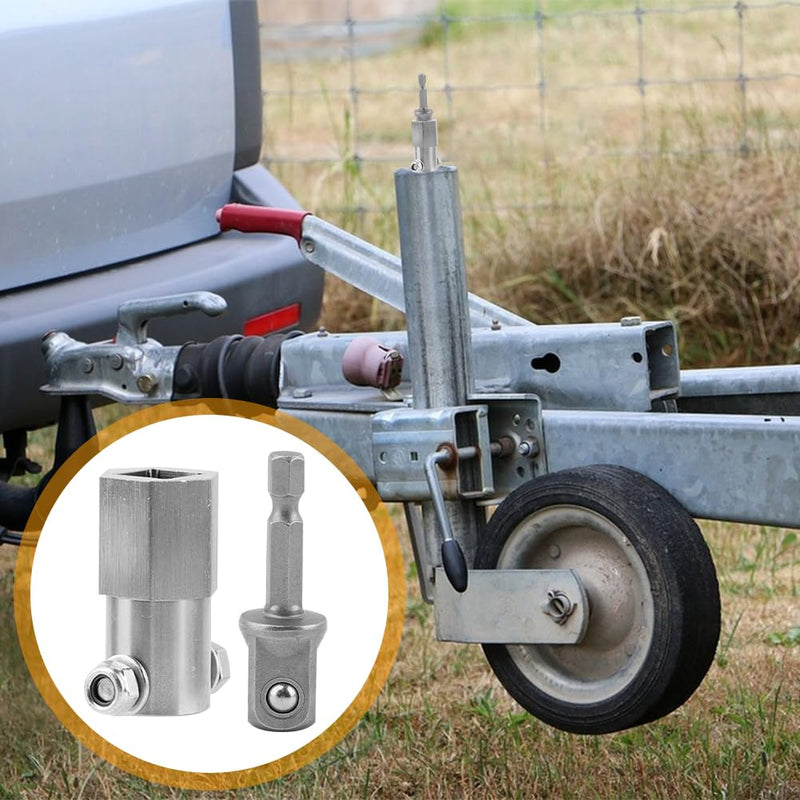 [Australia - AusPower] - Upgraded Stainless Steel Trailer Jack Drill Adapter with Top Wind Crank Handle and Cordless Drill Adapter - 1/2 Inch Socket Adapter Bit Included 