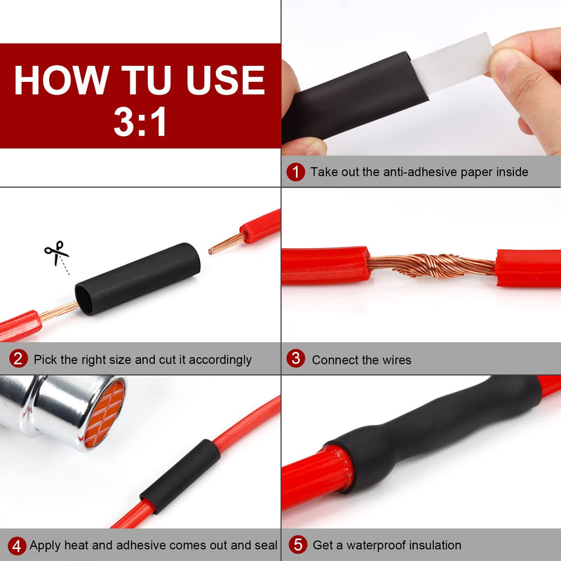 Chanzon 3:1 Ratio 5" LARGE (125mm) Heat Shrink Tubing - Marine Grade Waterproof Adhesive Lined - 4Ft Roll (1.22M Total Length) Black Polyolefin Sleeving Wrap Shrinking 3 to 1 Ratio 1pcs 5" - 4 ft