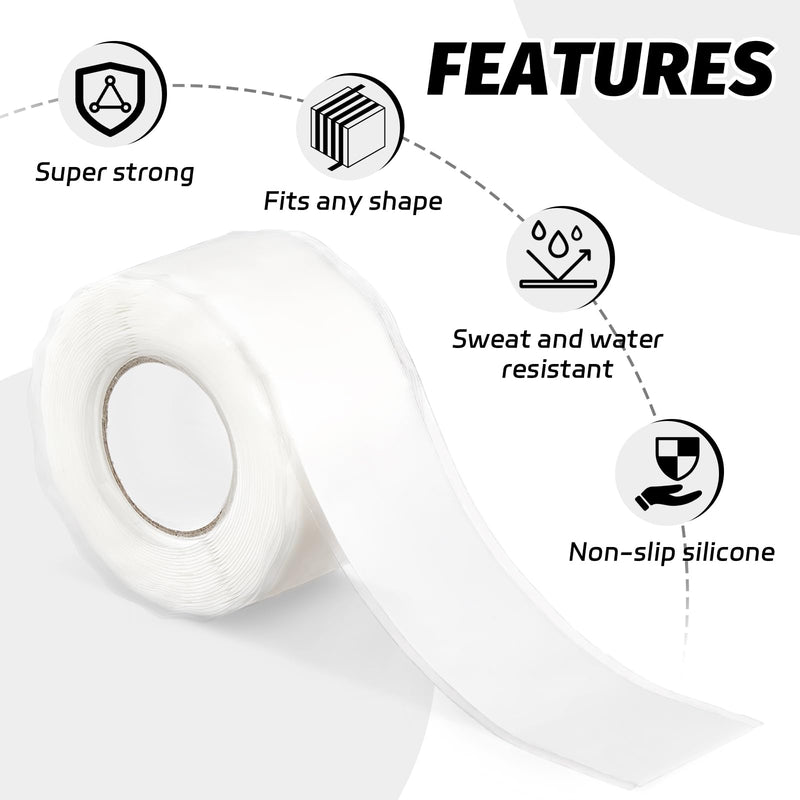 White 9.8 Ft Silicone Grip Tape for Handles, Waterproof Self Fusing Silicone Tape, Water Hose Repair Tape for Pull Up Bars, Dumbbells, Sports Gym Equipment, Tools, Baseball Bat White
