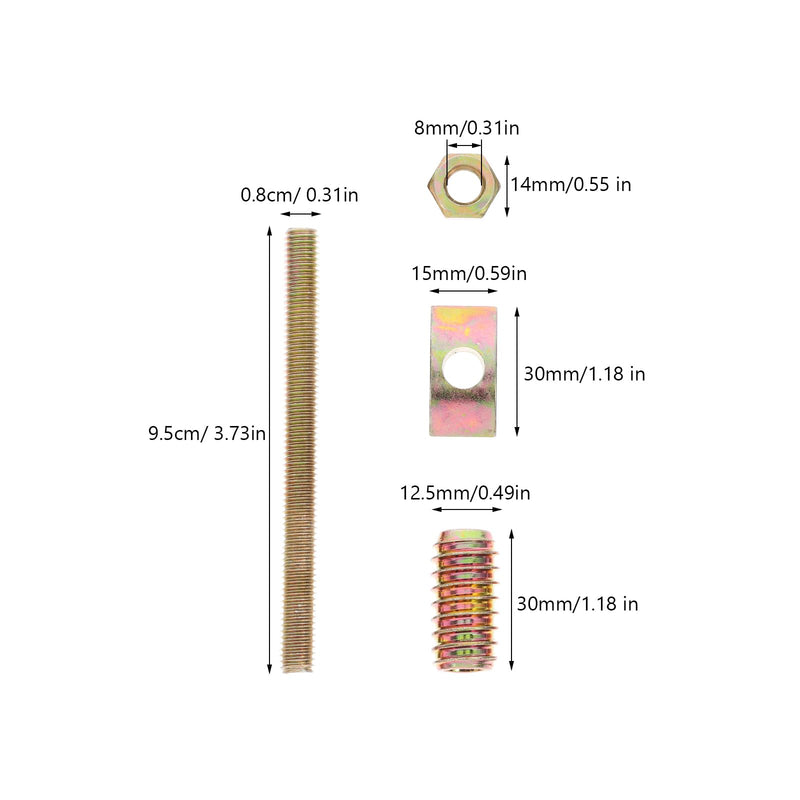 [Australia - AusPower] - TEHAUX 10 Sets M8 Panel Furniture Connectors, 80mm Four in one Table Bed Frame Assembly Fasteners Bolts, Half Moon Spacers, Nuts, Screws, Hardware Kit, 3.74x1.18x0.59inch 