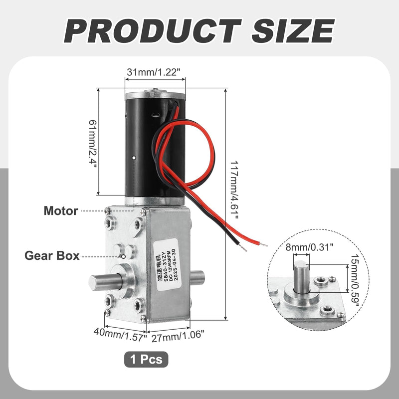 [Australia - AusPower] - MECCANIXITY DC12V Worm Gear Motor, 60RPM 15mm D Shaft Self-Locking High Torque Speed Reduction Gear Motor for Automotive, Home Appliances, Robotics 12V 60RPM 