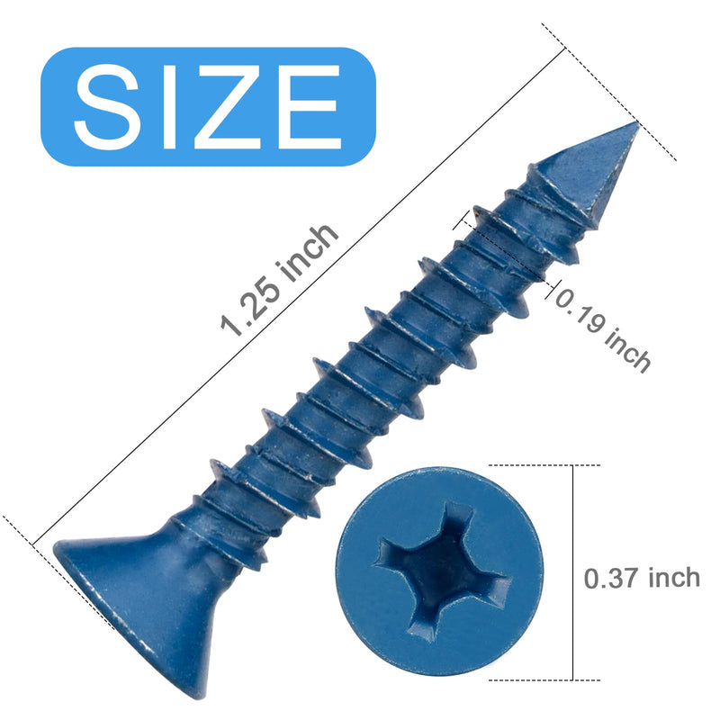 80 Packs, Concrete Screw Anchor, 3/16" x 1-1/4", Blue Flat Head Screws for Anchoring to Masonry, Brick, Block, Cement or Stucco 3/16" X 1-1/4" 80pcs