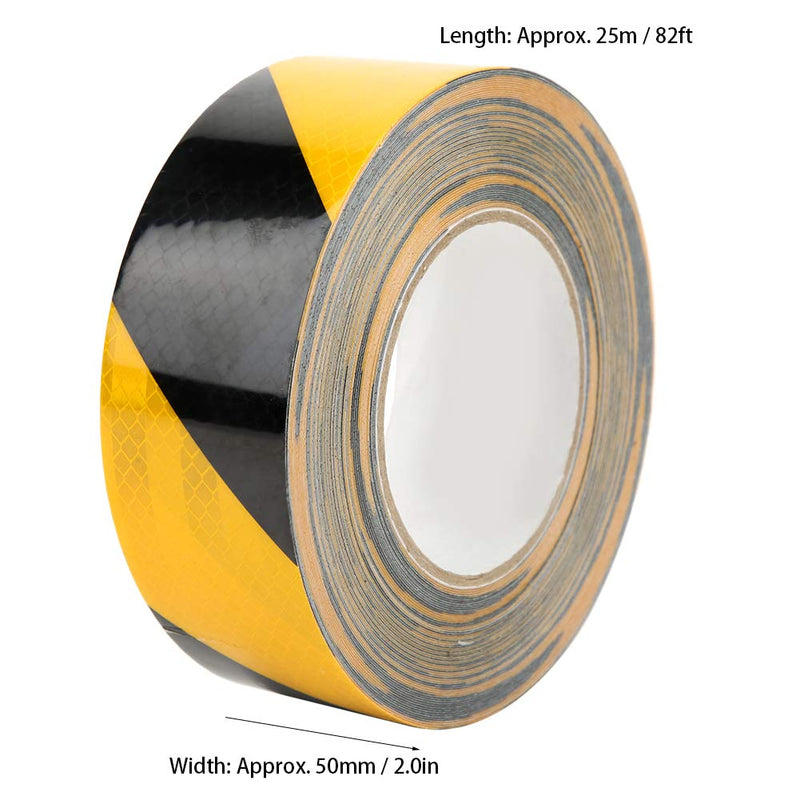 Safety Stripe Tape, 50mm x 25m Black Yellow Highlight Reflective Safety Warning Self Adhesive Tape Sticker