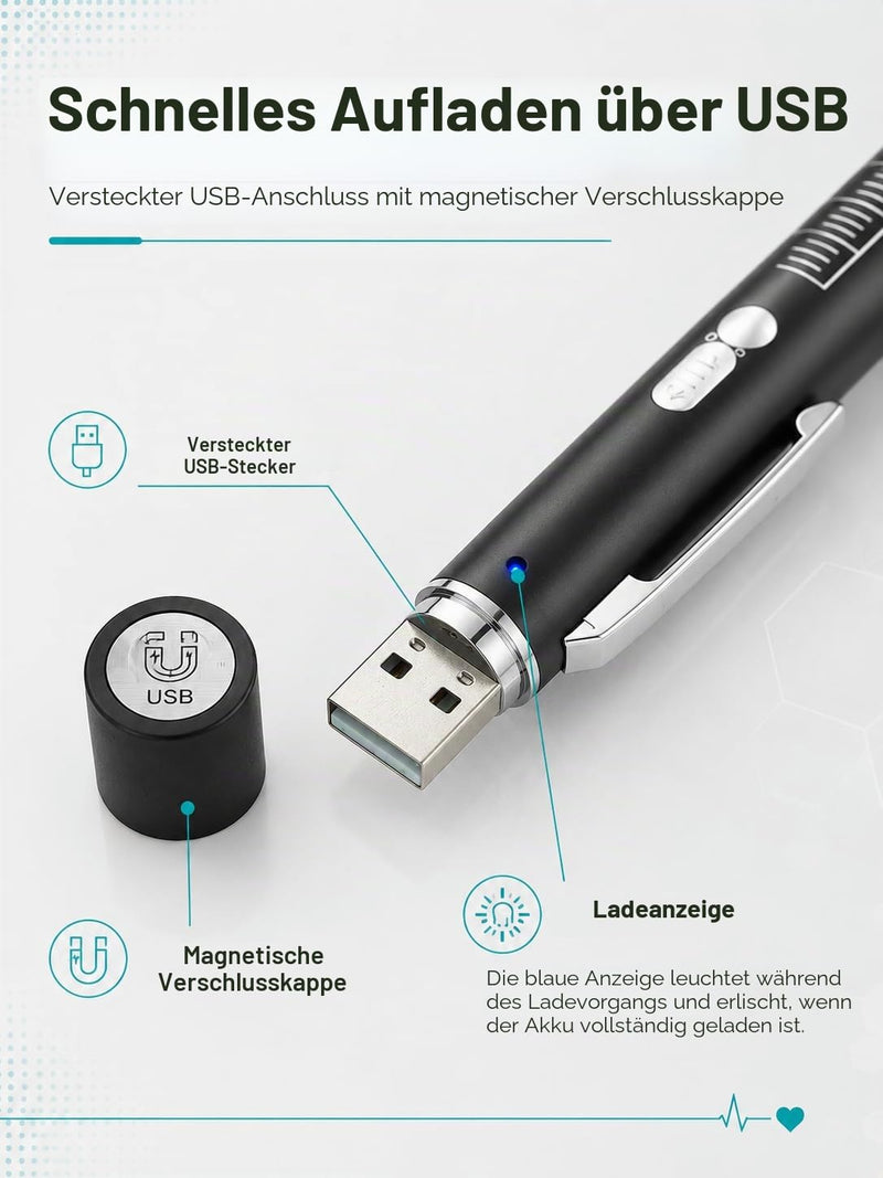 Pupil Light Emergency Service, Diagnostic Light Medicine with Measuring Scale, USB Rechargeable Pen Lamp with White and Yellow Dual Light, for Doctor Nursing