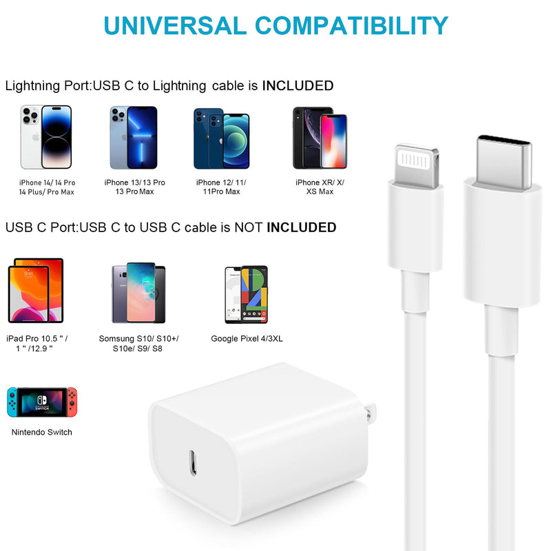 [Australia - AusPower] - iPhone Fast Charger 3+3Pack 20W USB C Wall Charger with 6FT Fast Charging Cable Compatible with iPhone 14/13/12/11/Pro/Pro Max 3Pack 