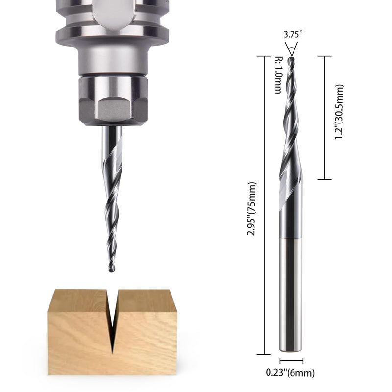 Ball End Mill, Conical CNC Milling Cutter, Set of 2, R1.0 Spiral Groove Cutter Bit, 6 mm Shank, 2 Flutes End Mill, HRC55, 1.0 mm Radius CNC Carving Bits with AlTiN Coating for 2D/3D Engraving