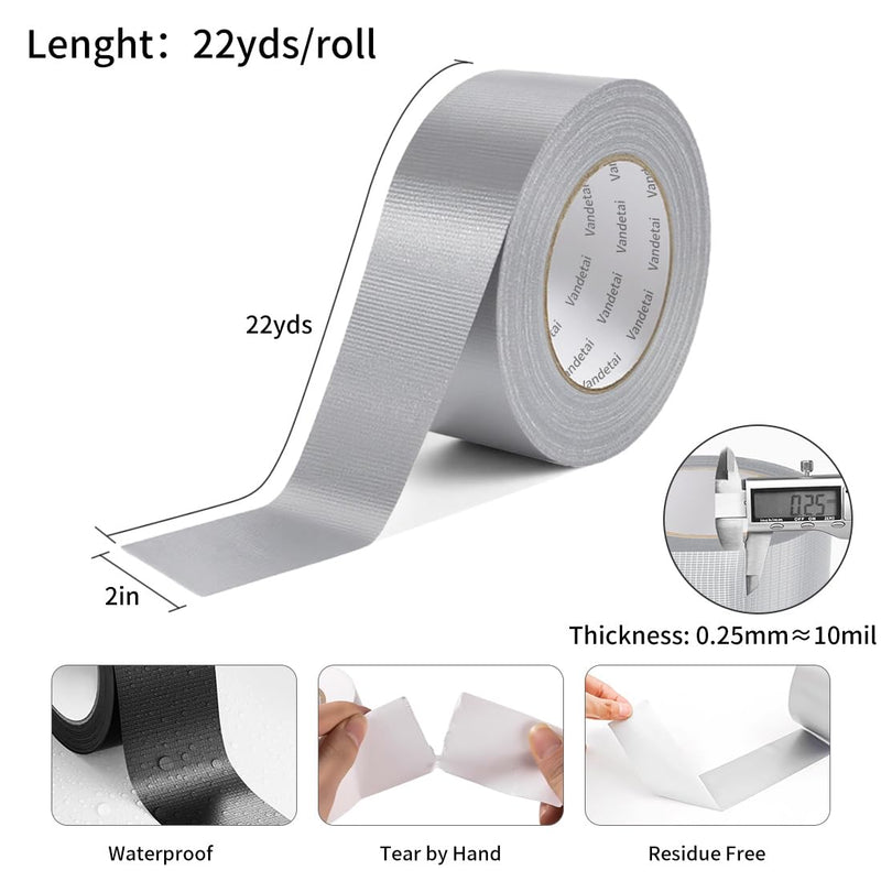 Duct Tape Heavy Duty Waterproof, Strong Adhesive Silver Duct Tape Bulk for Indoor Outdoor Repairs, DIY Work, Tear by Hand (Silver 1 Pack, 2 Inch x 22 Yards Total) Silver 1 Pack