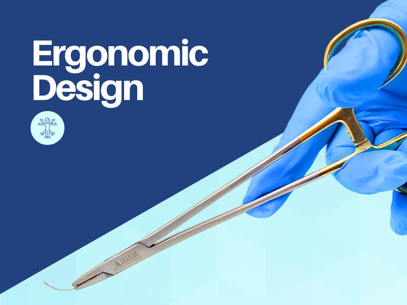 [Australia - AusPower] - Bundle of Mayo Hegar Needle Holder 6" Gold Plated Handle with Tungsten Carbide Inserts & Castroviejo Scissors 5.5" Straight Locking Needle Holder Extra Sharp Spring Action by Artman Instruments 