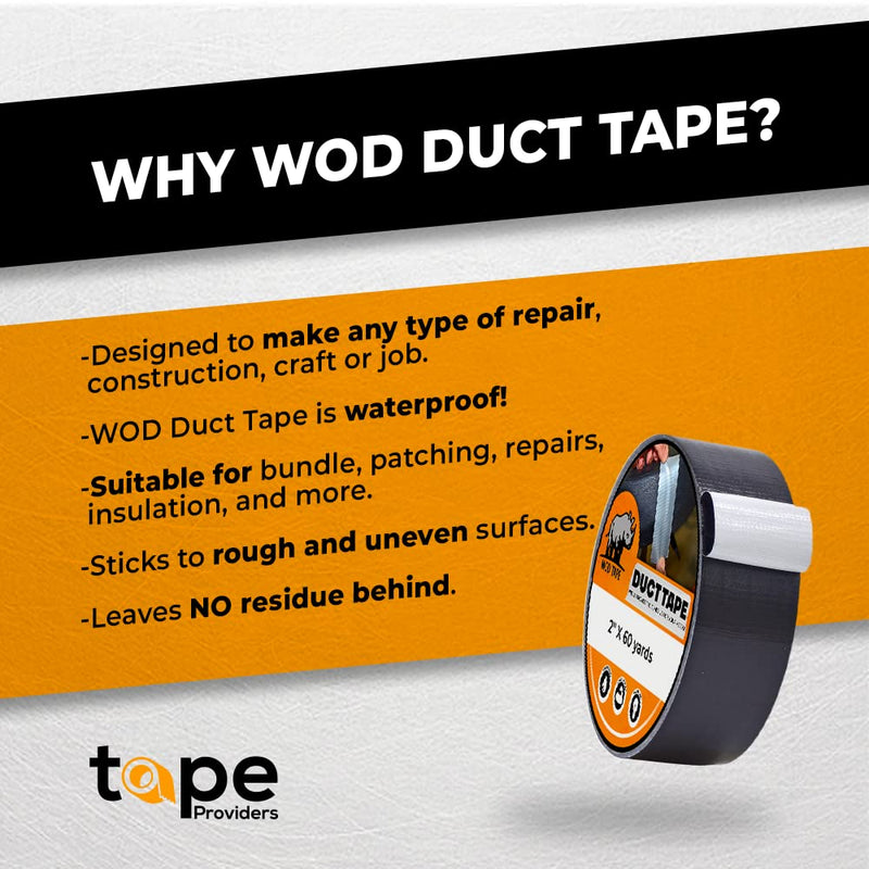 WOD DTC10 Advanced Strength Industrial Grade Yellow Duct Tape, 1/4 inch x 60 ft. Waterproof, UV Resistant For Crafts & Home Improvement