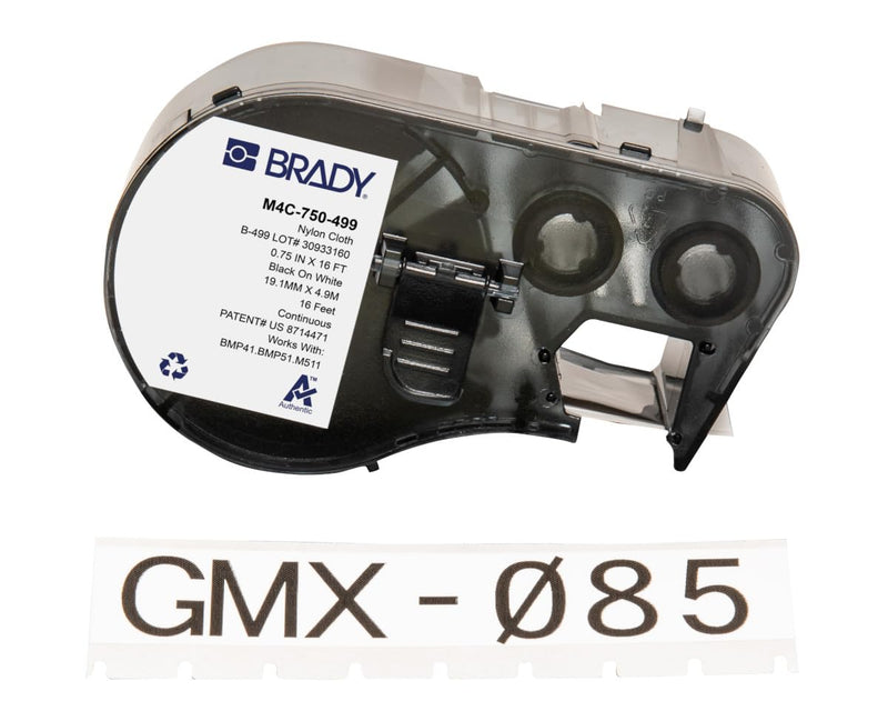 Brady Authentic (M4C-750-499) Aggressive Adhesive Multi-Purpose Nylon Labels 0.75 in W x 16ft Black on White. for use with The BMP41, BMP51, and M511 Label Printers