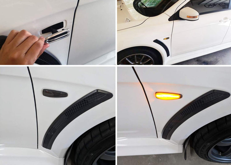iJDMTOY Smoked Sequential Blink Amber LED Side Marker Light Assembly Compatible With Mitsubishi Lancer Evo X Mirage Outlander Sport, Powered by 36-SMD LED, Replace OEM Sidemarkers Smoked Lens Amber Sequential LED