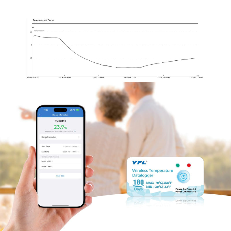 [Australia - AusPower] - Wireless Temperature Data Logger Reusable Temperature Sensor USB-Free Thermometer Recorder High Accuracy Thermometer with PDF Reports 180 Days Low Temperature Monitor Indoor Outdoor-1 Pack 