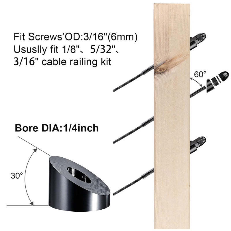 [Australia - AusPower] - 30 Pack 316L 1/4 '' Stainless Steel 30 Degree Angle Beveled Washer for 1/8" to 3/16" OD Deck Cable Railing Kit/Hardware， Marine Grade Wood/Metal/Aluminum Posts, DIY Balustrade AW6 1/4 inch Black 
