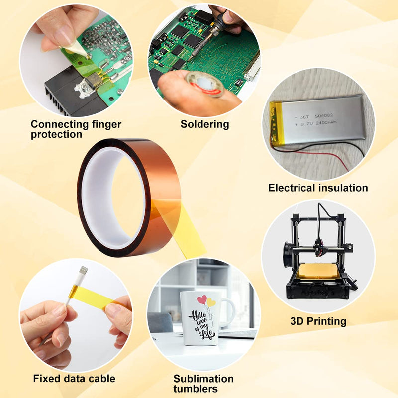 [Australia - AusPower] - Polyimide Film Adhesive Tape High Temperature Tape 1 inch (25.4mm) X 36 Yds,No Residue Heat Resistant Tape for Sublimation, Masking, 3D Printing, Electric Task, Soldering 1"（25.4mm) 2 Rolls 