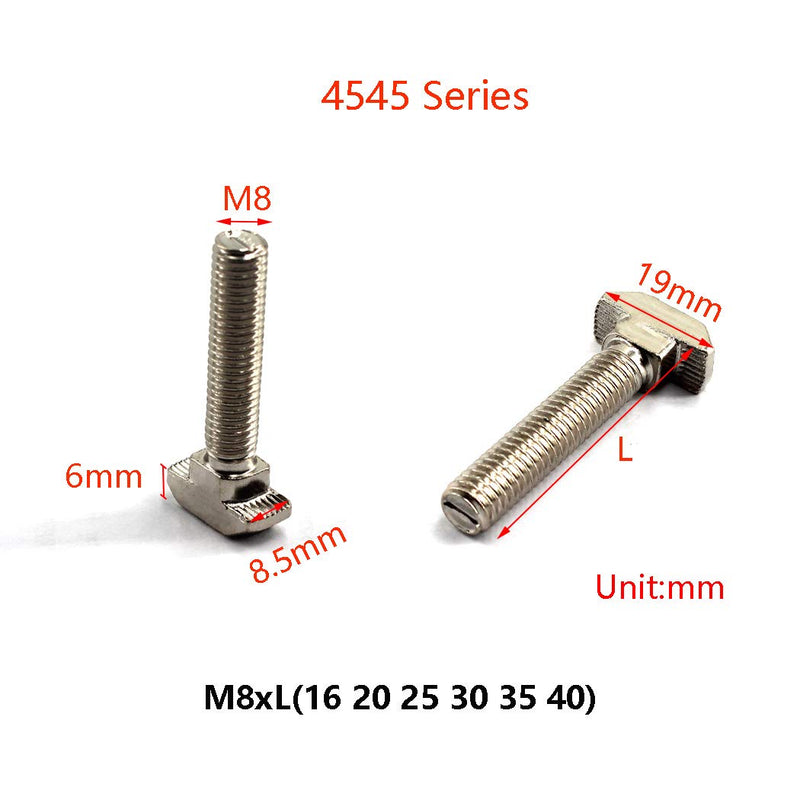 [Australia - AusPower] - M8X40 T Slot Bolt Carbon Steel Hammer Head Bolt for 4545 Series T Slot Aluminum Extrusion European Standard (20 Pieces) 