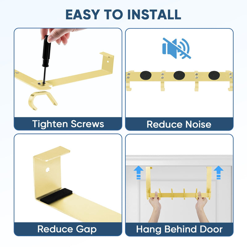 [Australia - AusPower] - TICONN Over The Door Hooks, 6 Heavy Duty Dual Coat Rack All Aluminium Coat Hanger for Jacket Hat Towel in Bathroom Bedroom Dorm (Gold, 2PK) 2 Gold 