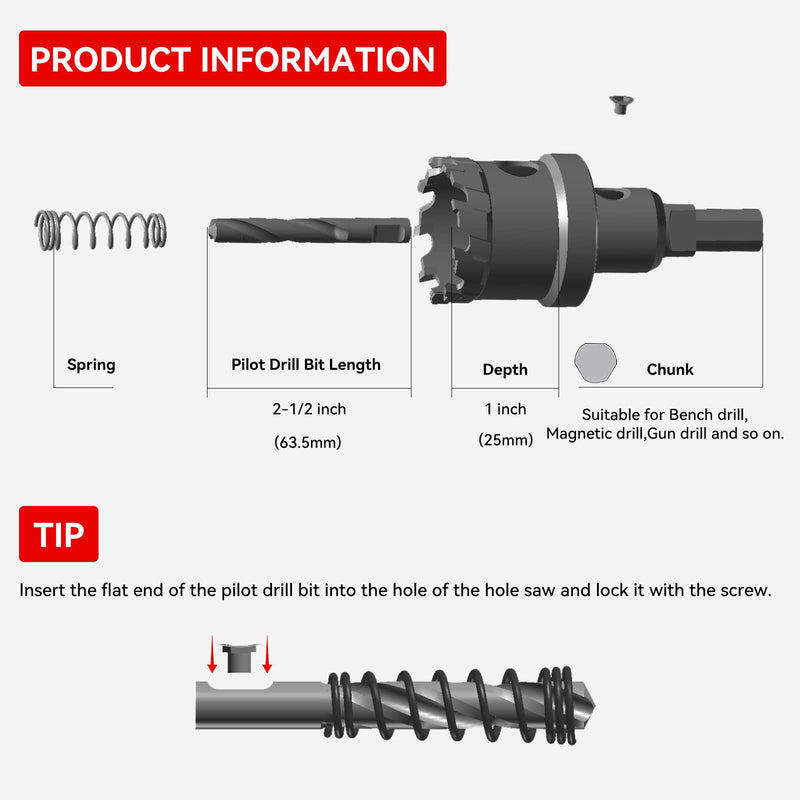 [Australia - AusPower] - 2-5/16" (59mm) Tungsten Carbide Tipped Hole Saw with 2Pcs Titanium-Plated Pilot Drill Bits for Hard Metal,Stainless Steel,Iron,Aluminum Alloy,Wood and Plastic 59mm | 2-5/16" 