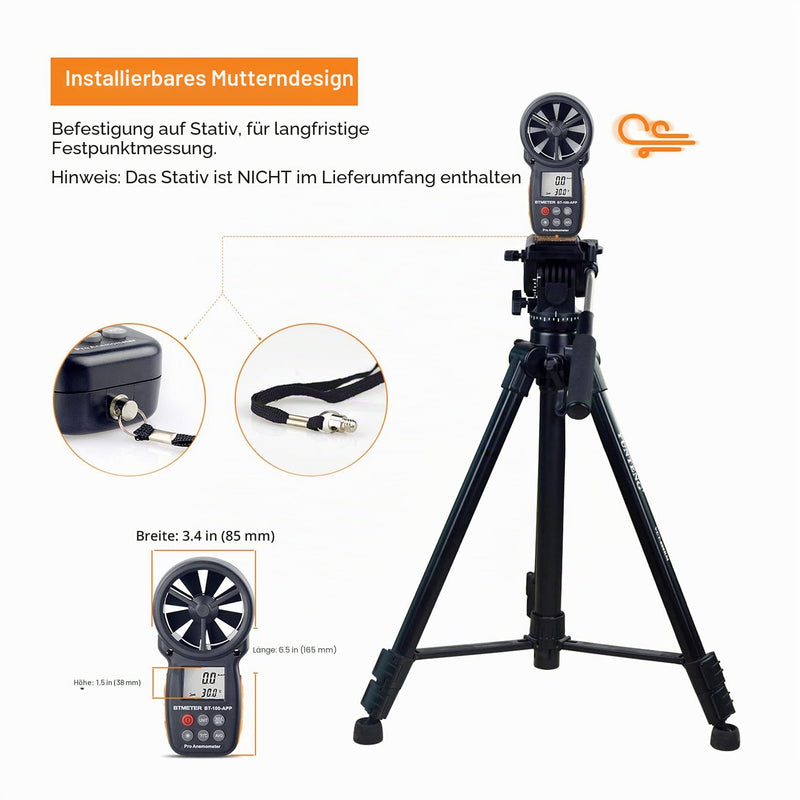 BTMETER Digital Anemometer - Handheld Wind Gauge - Digital LCD Meter for Precise Wind Speed Measurement (CFM) with Max./Min./Average - LCD Backlight - for Shooting