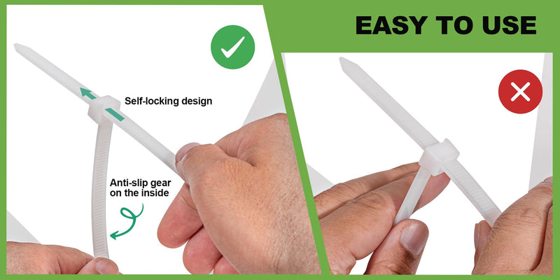 [Australia - AusPower] - White Zip Ties 4 inch (100 Pack) Multi-Purpose Small Mini Plastic Cable Zip Ties with 18 lb Tensile Strength. Self-Locking UV Resistant Clear White 4" 4" 100 pk 18lbs 