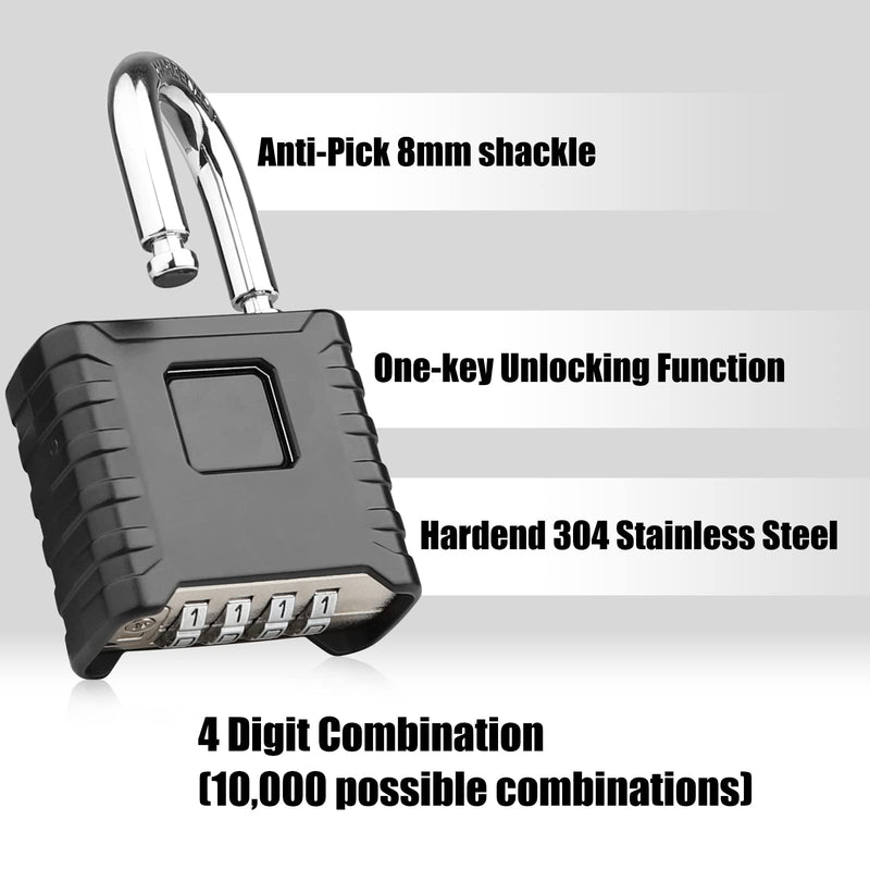 [Australia - AusPower] - Diyife® Heavy Duty Combination Padlock, Large Outdoor Padlock [One-Touch Unlocking] High Security Weatherproof, Design of Hidden Password Suitable for Locker, Home, School, Garage, Gate, Garden Black 
