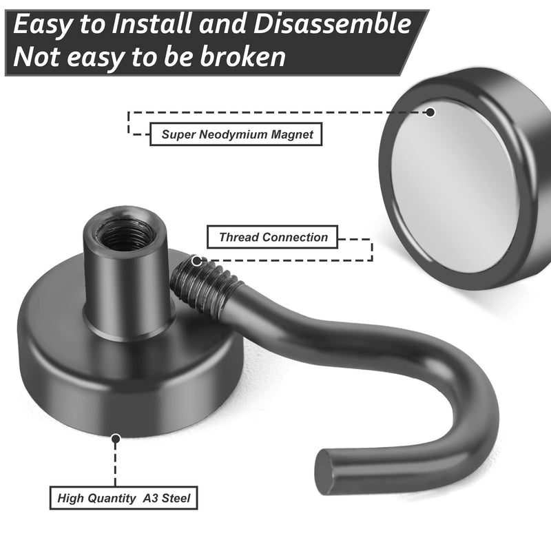 [Australia - AusPower] - VNDUEEY 10 Pack Black Magnetic Hooks, 22Lbs Strong Magnet Hooks for Hanging, Magnetic Hook Heavy Duty, Fridge Magnets Neodymium with Hooks for Cruise, Kitchen, Workplace, Office and Garage 10 Pack - 22LBS 