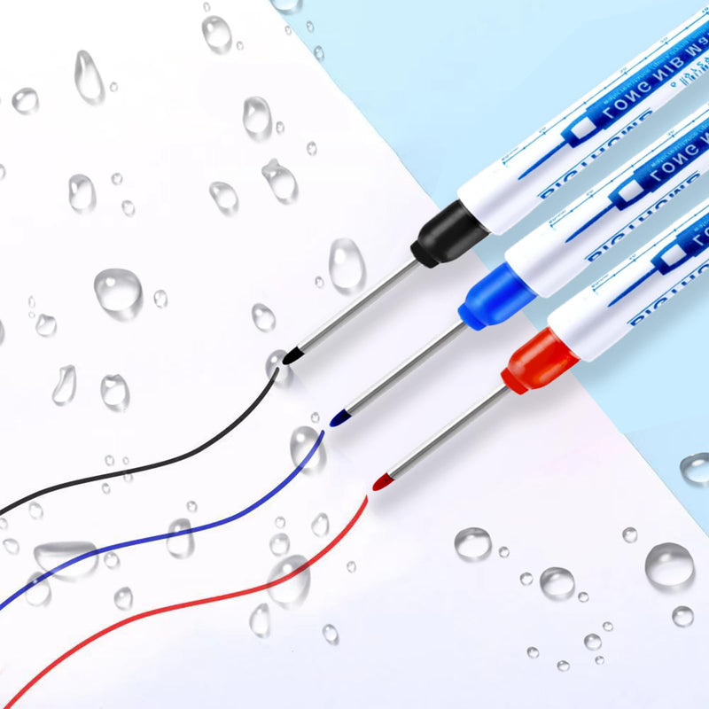 8Pcs Deep Reach Markers Waterproof Deep Hole Marker Pens 34mm Construction Markers Permanent Ink Quick-Dry Long Nib Marker Drill Long Nose Metal Marking Pen for Carpenters Construction (White) White