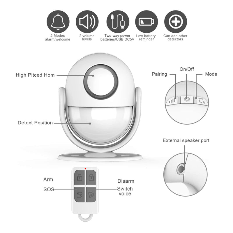 [Australia - AusPower] - 125dB Motion Sensor Alarm Indoor: Wireless Motion Detector Alarm with Siren (328ft Remote Control, Battery Operated) Portable Door Chime Bell Alert Burglar for Shop Home Shed RV 