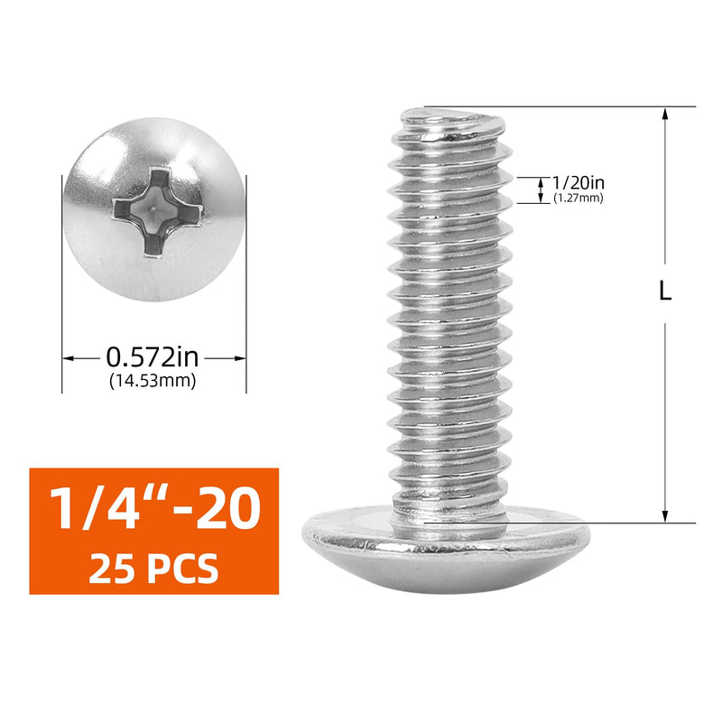 [Australia - AusPower] - 1/4"-20 x 2 Truss Head Bolts Machine Screws, Full Thread, 304 Stainless Steel, 25 PCS 1/4"-20 x 2" 