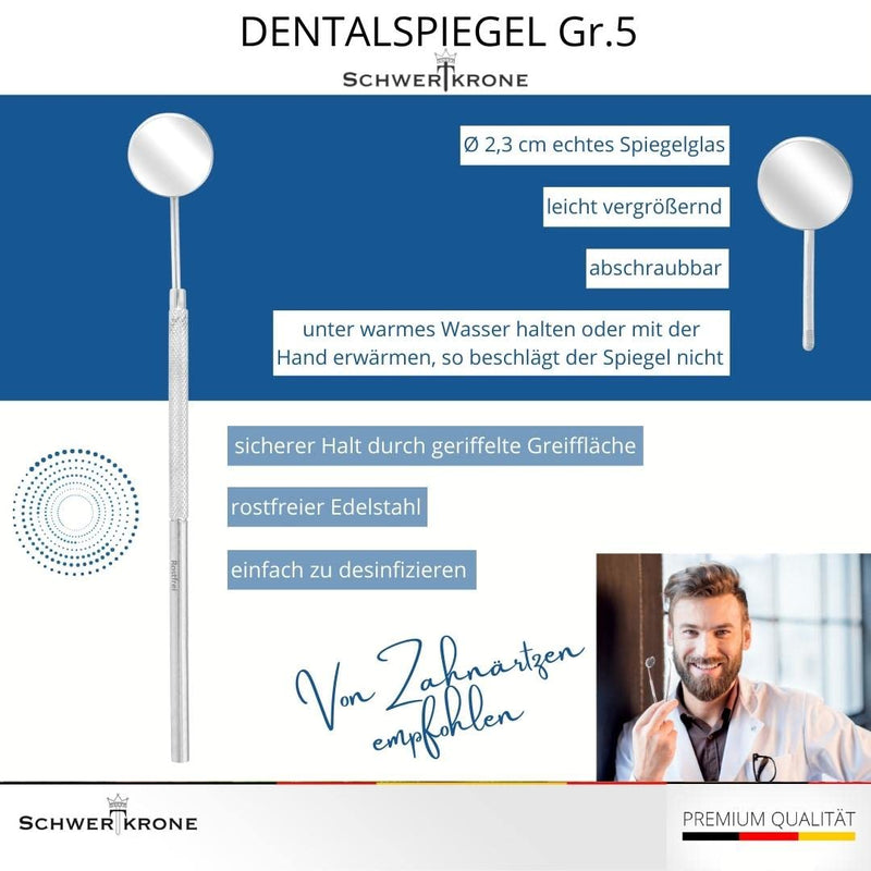Schwertkrone Dental Mirror [High-Quality Stainless Steel] - Dentist Mirror Mouth Mirror - Dentist Mirror Dental Mirror - Slightly Magnifying Mirror Dentist - Handy & Disinfectable - (Size 5) 17 cm