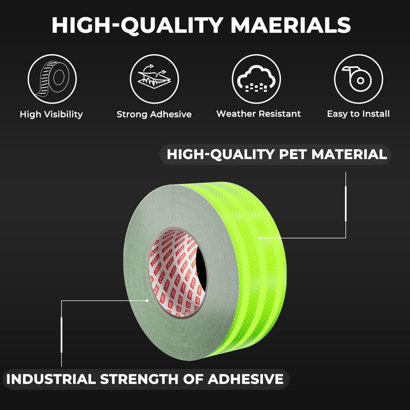 SWRT 2 Inch X 30 FT Reflective Tape Outdoor Waterproof DOT-C2 Fade Resistant Fluorescent Green Reflective Strong Adhesive Safety Warning Reflector Conspicuity Tape for Trailer Trucks Bikes 2IN x 30FT