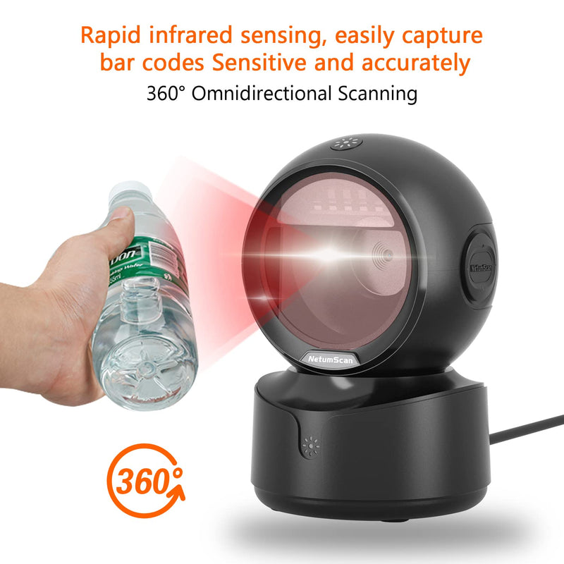 [Australia - AusPower] - NetumScan Automatic Omnidirectional Desktop Barcode Scanner, Hands-Free USB Wired QR Barcode Reader, 1D 2D Bar Code Image Sensing for Warehouse, Supermarket, Retail Store, Bookstore Pos System 