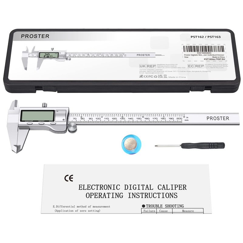 [Australia - AusPower] - Proster Digital Vernier Caliper 8inch 200mm - Stainless Steel Electronic Caliper Fractions/Inch/Metric Caliper Measuring Tool for Length Width Depth Inner Diameter Outer Diameter PSTTL358 