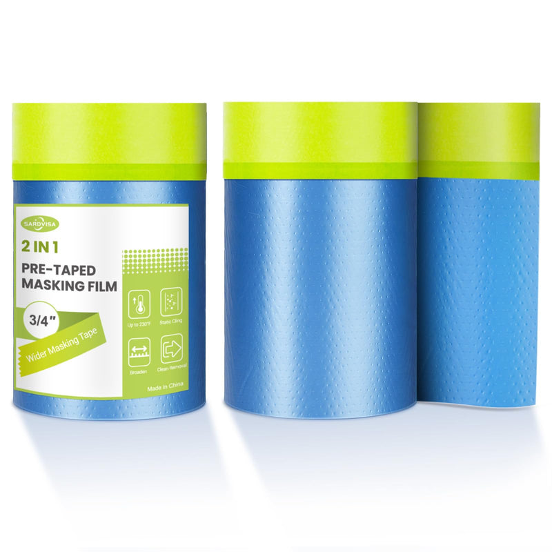 SARDVISA 2 Packs Pre-Taped Masking Film - 22" x 66' Painters Plastic Sheeting with Tape, Masking Master for Automotive & Home Painting, Wall Car Furniture Floor Protection