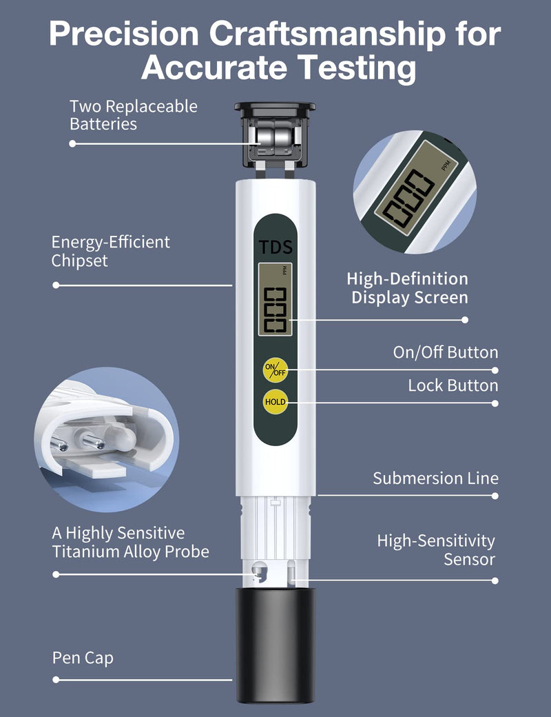 [Australia - AusPower] - Tds Meter Digital Water Tester - Affordable & Reliable Water Testing Kits for Drinking Water - 0-9990ppm - 1s Get Accurate Reasult for Home, Well, Tap Water Quality Test and More! 