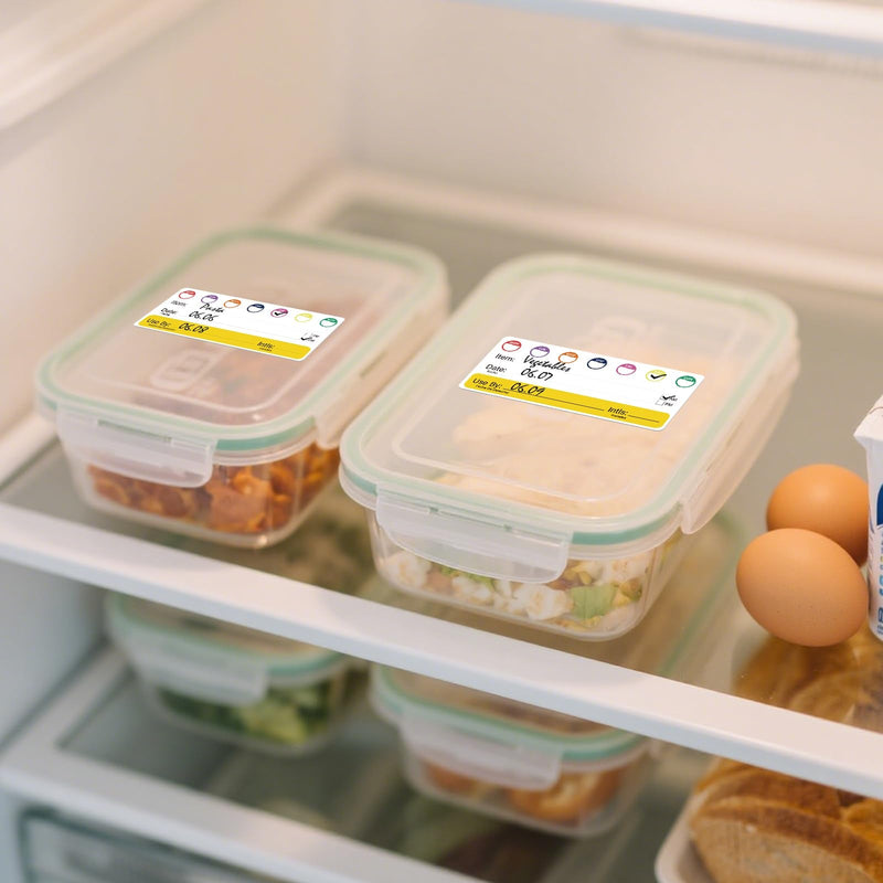 500 PCS Restaurant Quality Shelf Life Food Rotation Labels with Collection Date 2.8 × 1.2 Inches Removable Freezer Stickers Vinyl Oil-Proof Self Adhesive Writable Tape for Home Kitchens