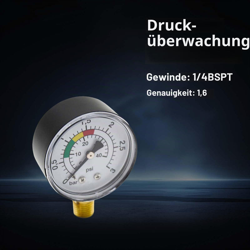 Pressure Gauge, High Precision Pressure Gauge, Water 0-3 Bar, 1/4 BSPT Compressed Air Pressure Gauge, Vertical Pressure Gauge, Swimming Pool Pressure Gauge, Low Pressure Gauge for Gas and Water