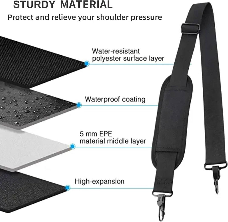 [Australia - AusPower] - Ytonet Shoulder Strap, 52" Universal Adjustable Padded Laptop Shoulder Strap Replacement Comfortable Belt with Metal Hooks for Laptop Messenger Crossbody Bag Luggage Duffel Camera, Black 