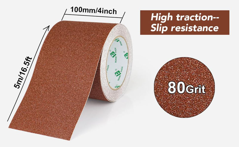 BOMEI PACK Anti Slip Traction Tape, 4 Inch x 16 Foot - Best Grip, Friction, Abrasive Adhesive for Stairs, Tread Step, Indoor, Outdoor (4" X 16') (Brown) Brown