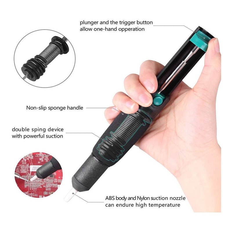 Double Ring Desoldering Suction Pump Made of Plastic, Powerful Soldering Suction Vacuum Cleaner with 5 Additional Nozzles