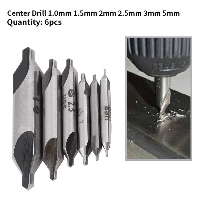 Triton Stainless Steel HSS Countersink Centre Drill Bit Set 60 Degree Angle 1/1.5/2/2.5/3/5 mm for Metal, Lathe Drill Countersink Central Bore Pack of 6