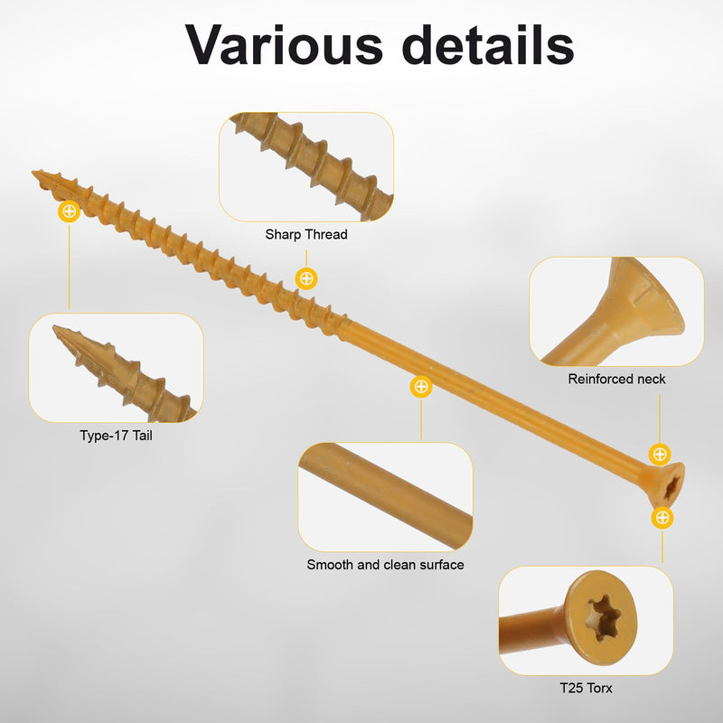 [Australia - AusPower] - Wood Screws #10 x 5’’, T25 Star Torx Drive Flat Head Deck Screws, Tan, 42Pcs (1lb) 10x5'' 1 