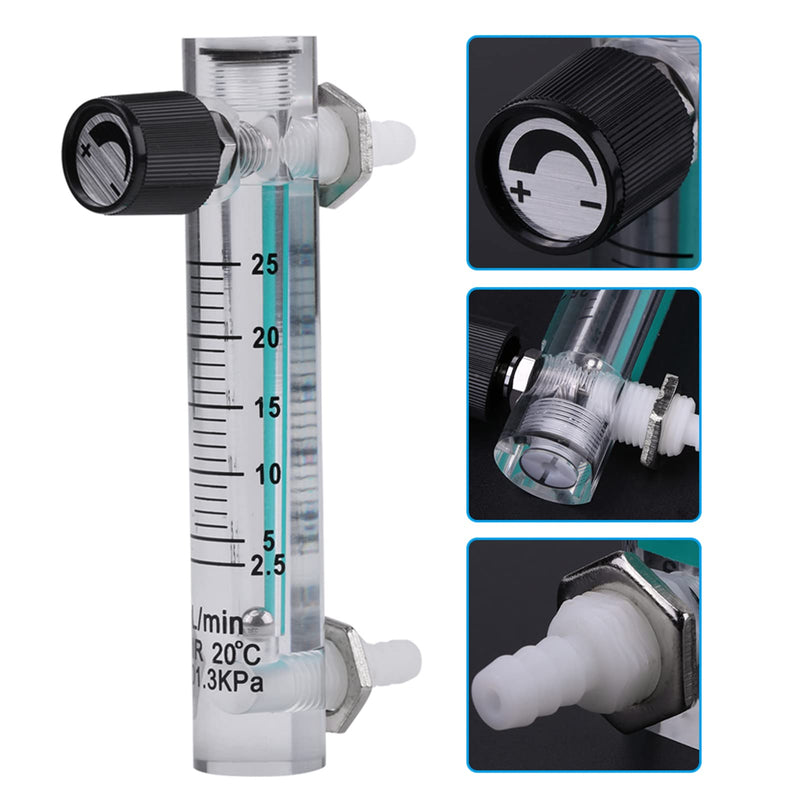 Gas Flow Meter, Tester and Detectors, Air Flow and Anemometer Flow Meter 2.5-25LPM Flow Meter with Control Valve for Oxygen / Air / Gas