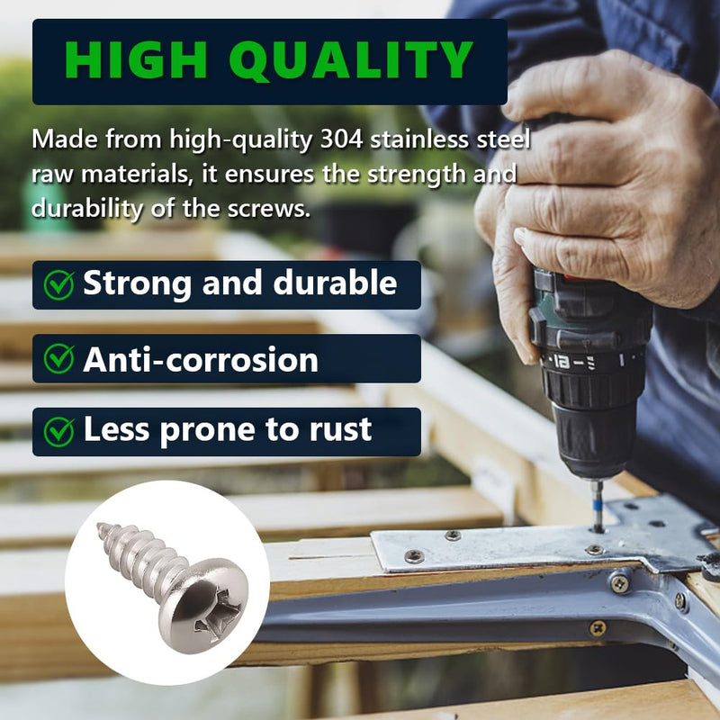 [Australia - AusPower] - #6 x 1/4" (100 Pack) Stainless Steel Phillips Pan Head Wood Screws, Stainless Steel 304 (18-8), Pan Head Sheet Metal Screws Self Tapping for Wood #6 x 1/4" 100 