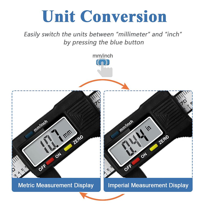 [Australia - AusPower] - Mesee Digital Caliper, 150mm Accuracy LCD Digital Caliper Gauge Carbon Fiber Electronic Micrometer Ruler Measuring Tool for Length Width Depth Inner Diameter and Outer Diameter 