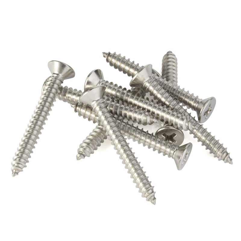 [Australia - AusPower] - 50 PCS #10 x 2" (3/8" to 2" Available) Flat Head Sheet Metal Screws Wood Screws, 304 Stainless Steel 18-8, Self Tapping #10 x 2" 50 